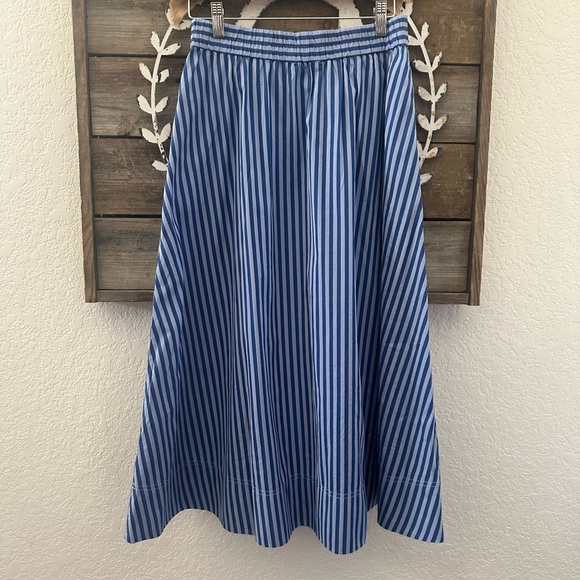 Madewell A-Line Midi Skirt in Poplin French Blue Stripes size S NWT 100% cotton